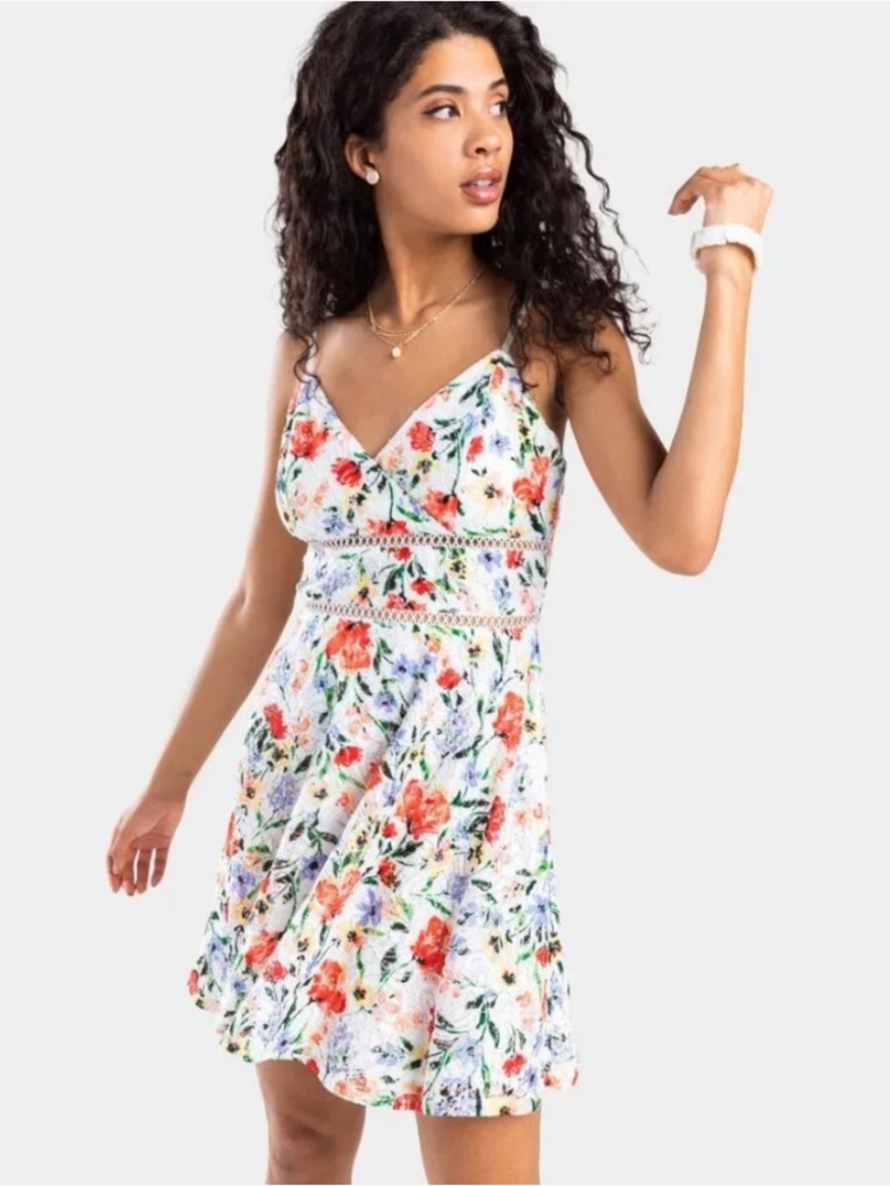 Brand New Francesca's Floral Mini Sundress Lace Size Small Cutout Summer